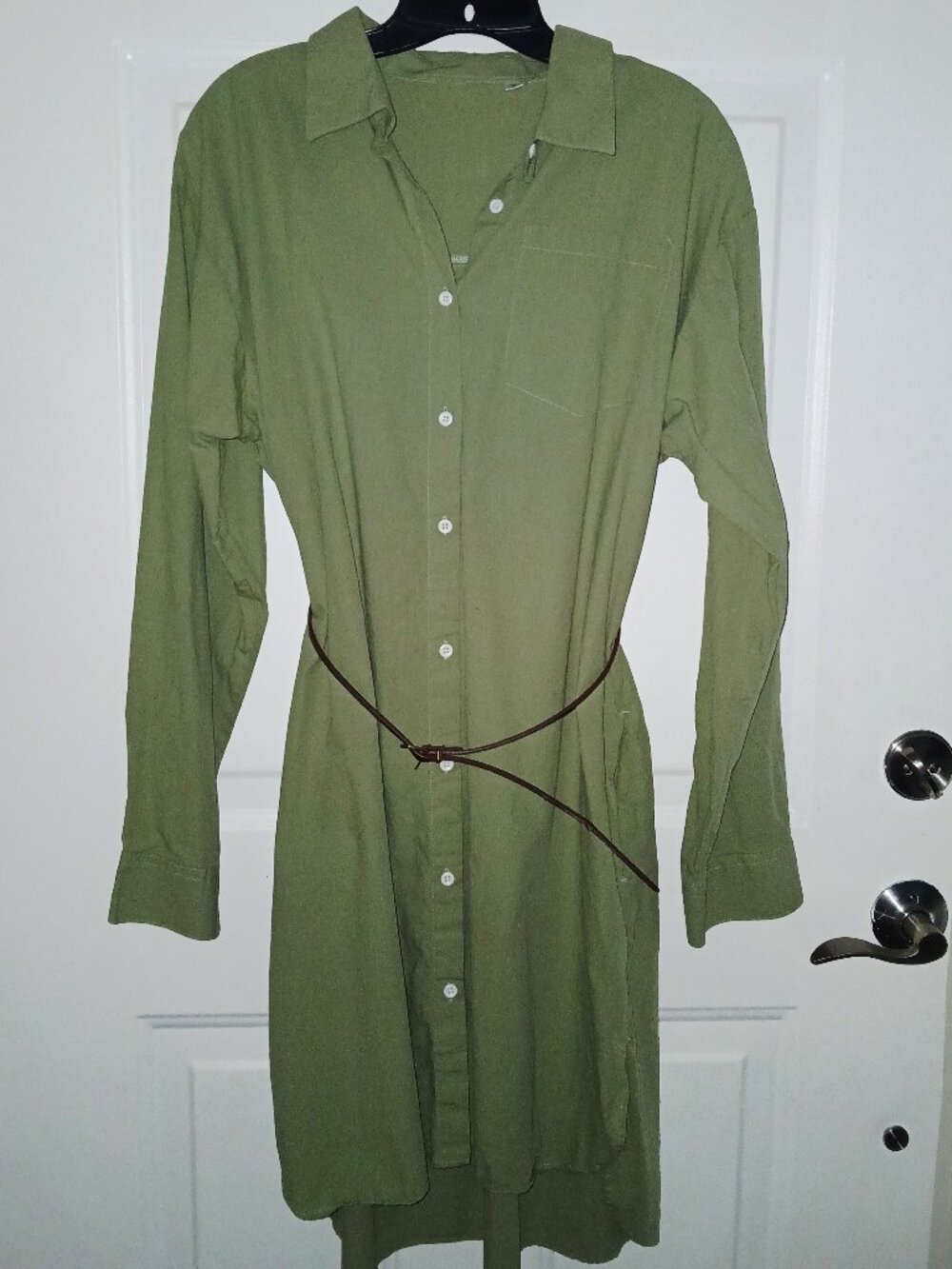 Button Down Long Sleeve Shirt Dress w Belt